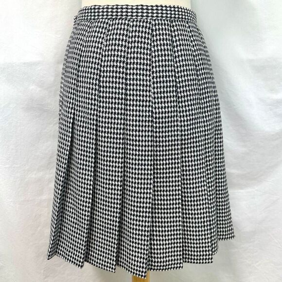 METRO NEW YORK Vintage 80's Black Houndstooth Pleated Mini Skirt Women 10 Preppy - Picture 1 of 6